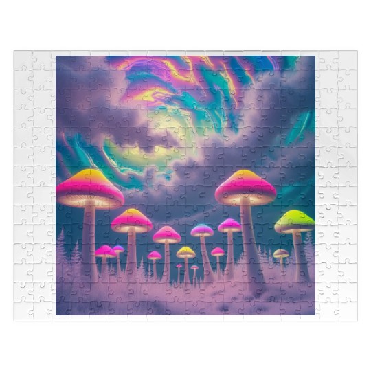 Neon Mushroom Forest – Psychedelic Minimalist Jigsaw Puzzles