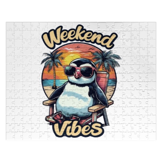 Weekend Vibes – Cute Cartoon Penguin with Sunglass Jigsaw Puzzles
