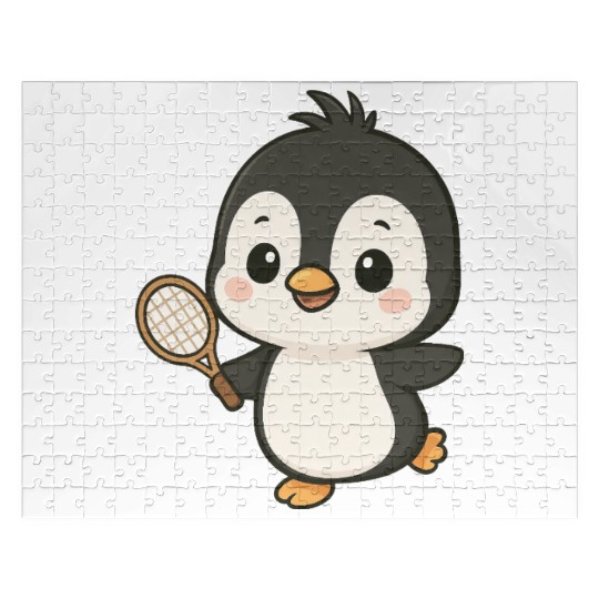 Cute penguin tennis player cartoon chibi sport Jigsaw Puzzles