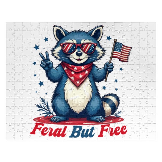 Feral But Free Funny Patriotic Raccoon 4th of july Jigsaw Puzzles