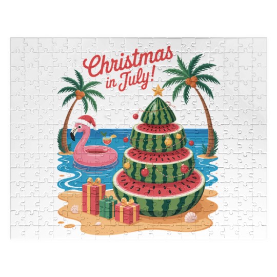 Christmas In July Watermelon Xmas Tree Santa Jigsaw Puzzles