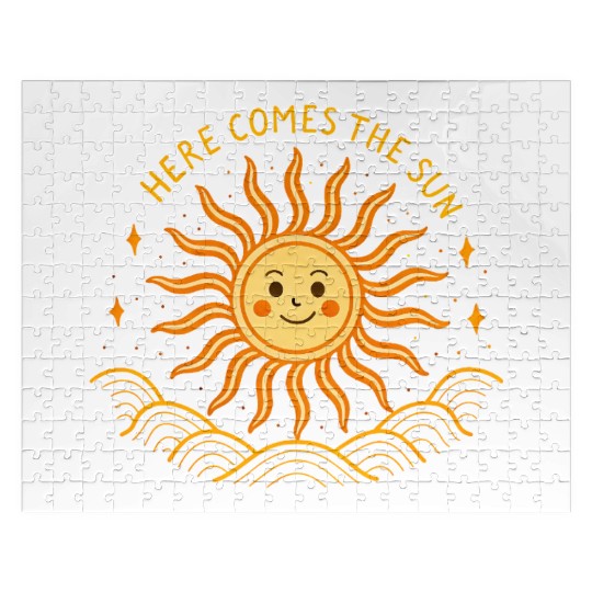 Here Comes The Sun Wavy Folk Art Retro 60s Jigsaw Puzzles