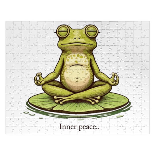 Funny Zen Frog Meditating on Lily Pad – Yoga Jigsaw Puzzles