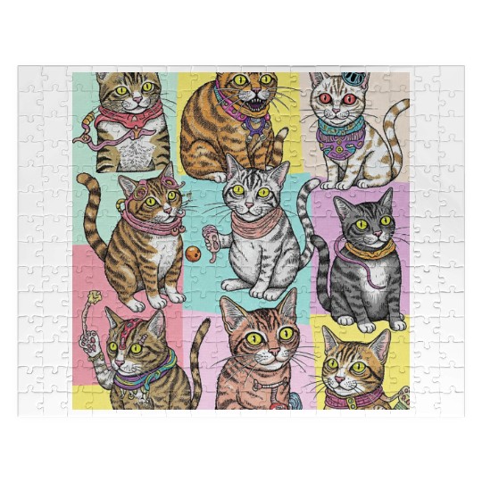Psychedelic Cat Collage Jigsaw Puzzles