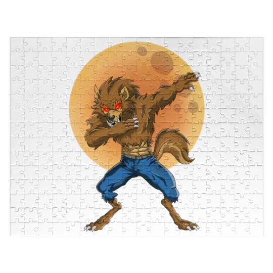Dabbing Werewolf Retro Moon Halloween Monster Jigsaw Puzzles