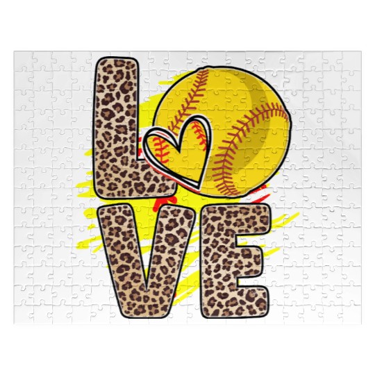 Leopard Print Love Softball Heart Neon Splash Jigsaw Puzzles