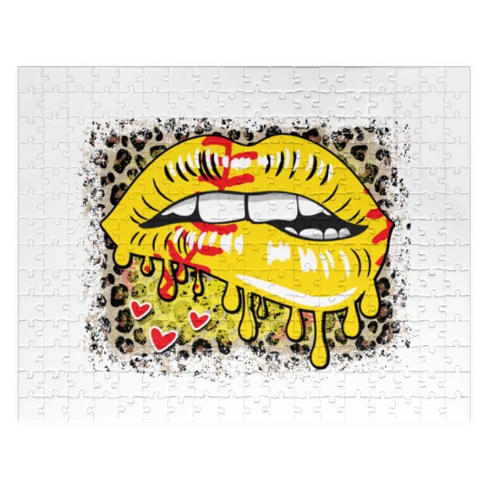 Softball Drip Lips Leopard Grunge Heart Pop Jigsaw Puzzles