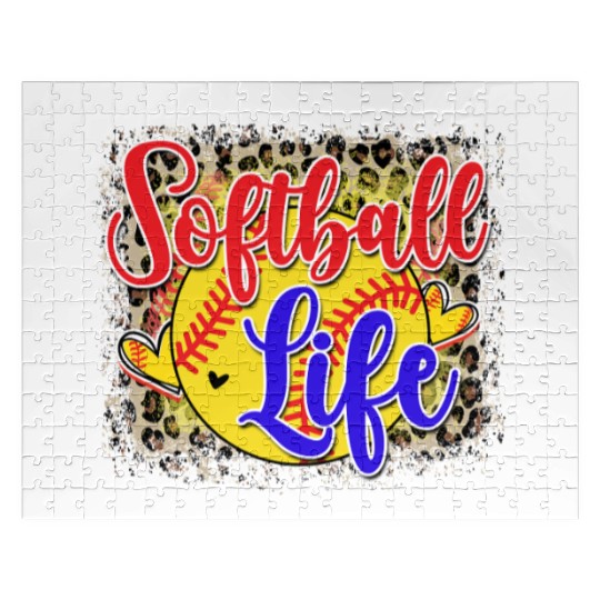Softball Life Leopard Print Grunge Jigsaw Puzzles