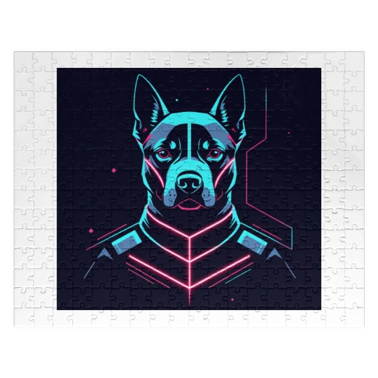 Cyberpunk Neon Dog – Futuristic Tech Pet Design Jigsaw Puzzles