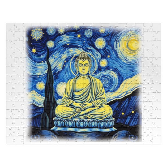Starry Night Buddha Zen Art Inspired by Van Gogh Jigsaw Puzzles
