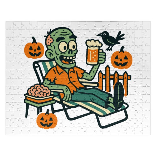 Relaxed Zombie Halloween – Funny Beer and Brains A Jigsaw Puzzles