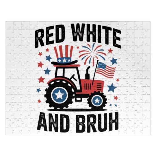 Red White and Bruh Patriotic Tractor Jigsaw Puzzles