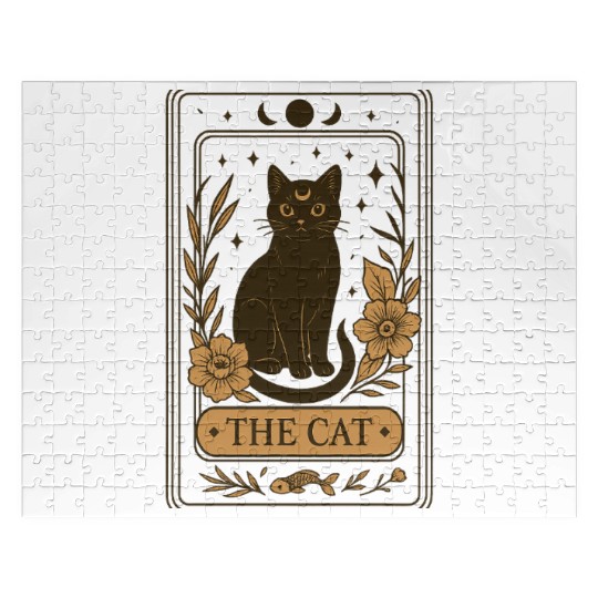 The Cat Tarot Card, Mystical Black Cat, Celestial Jigsaw Puzzles