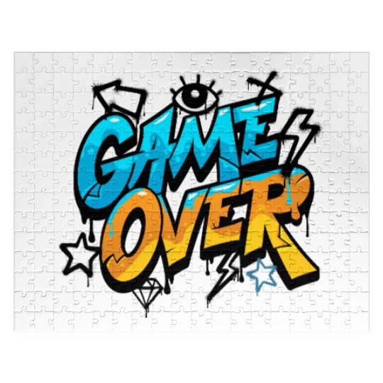 Blue and Yellow Graffiti Game Over Jigsaw Puzzles 2025