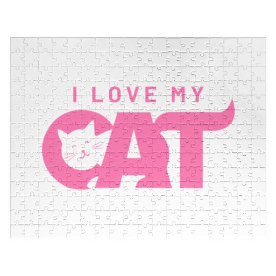 I Love My Cat – Cute Pink Cat Face Graphic Jigsaw Puzzles