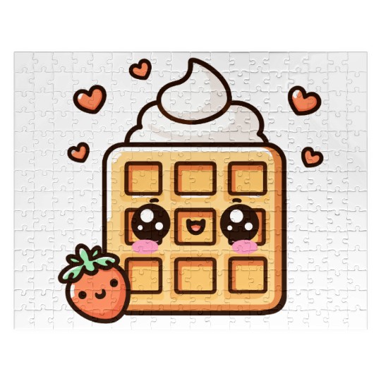 Kawaii Dessert Waffle with Strawberry Jigsaw Puzzles