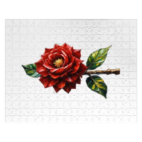 Crimson Rose Bloom – Botanical Clipart Jigsaw Puzzles