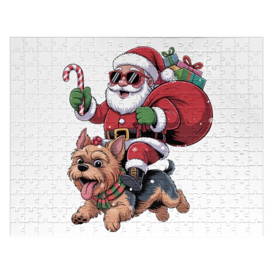 Santa Claus Yorkie Dog Christmas In July Jigsaw Puzzles