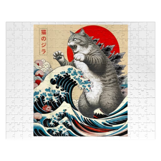 Catzilla Cat Japanese Art Funny Cat Jigsaw Puzzles