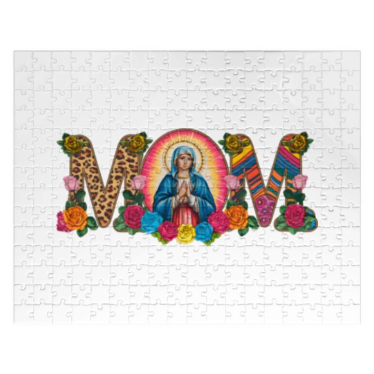 Floral Mom Mother Mary Leopard Rainbow Jigsaw Puzzles
