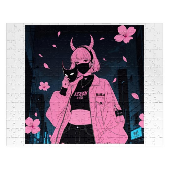 Neon Sakura Night Streetwear Design Jigsaw Puzzles