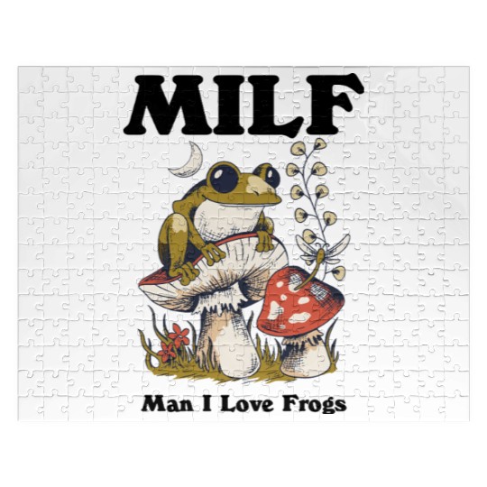 Whimsical Frog and Mushroom Forest Scene Jigsaw Puzzles
