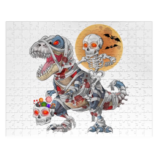 Skeleton Riding Zombie Mummy Dinosaur Halloween Jigsaw Puzzles