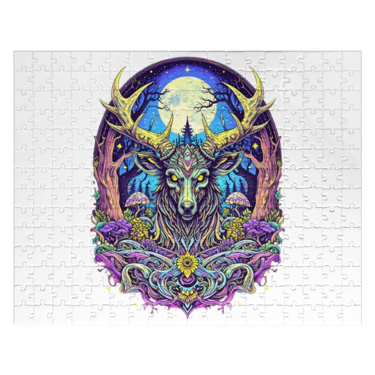 Psychedelic Forest Deer – Mystic Spirit Animal Art Jigsaw Puzzles
