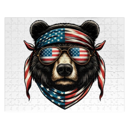 Patriotic Bear with Americana Accessories Jigsaw Puzzles