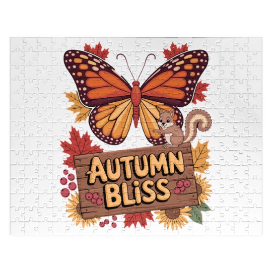 Autumn Bliss Butterfly Squirrel Leaves Fall Vibes Jigsaw Puzzles