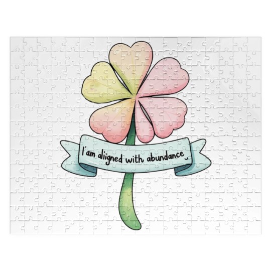Four-Leaf Clover with Affirmation Banner Jigsaw Puzzles