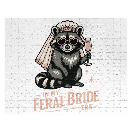 Feral Bride Era Funny Raccoon Bride with Champagne Jigsaw Puzzles