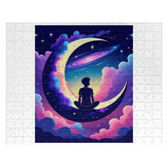 Cosmic Dreamer Moon and Galaxy Scene Jigsaw Puzzles