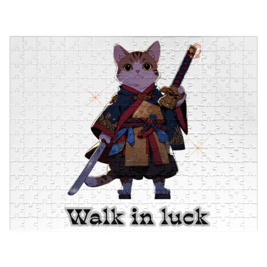 Samurai Cat Illustration for Apparel Jigsaw Puzzles