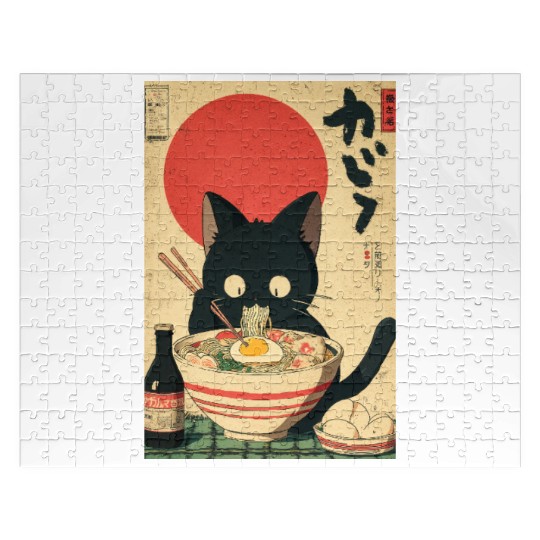 Ramen Cat Retro Poster Jigsaw Puzzles