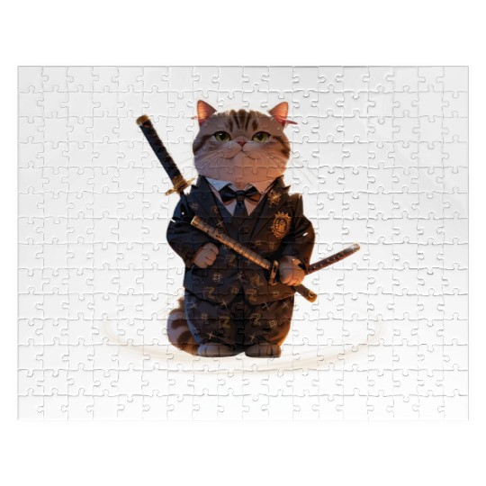 Samurai Cat in Formal Kimono Jigsaw Puzzles