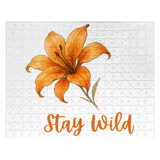 Vivid Orange Lily with Stay Wild Message Jigsaw Puzzles