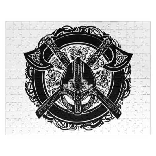 Axes of Valhalla: Viking Helmet Celtic Knot Design Jigsaw Puzzles