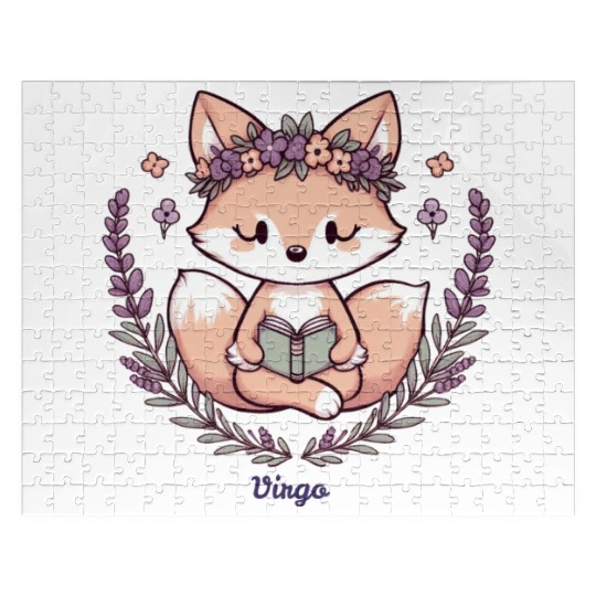 Cute Fox Virgo Reading with Floral Crown Jigsaw Puzzles