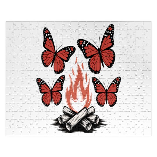 Vibrant Butterfly and Campfire Illustration Jigsaw Puzzles