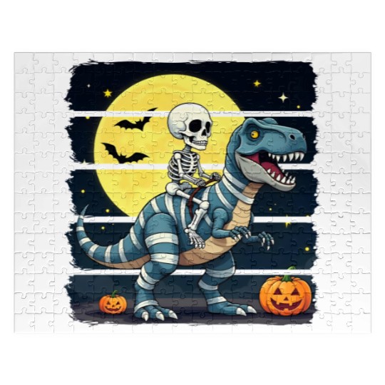 Skeleton Riding Mummy Dinosaur Funny Halloween Jigsaw Puzzles