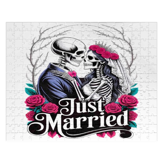 Gothic Just Married Skeletons Bride and Groom Jigsaw Puzzles