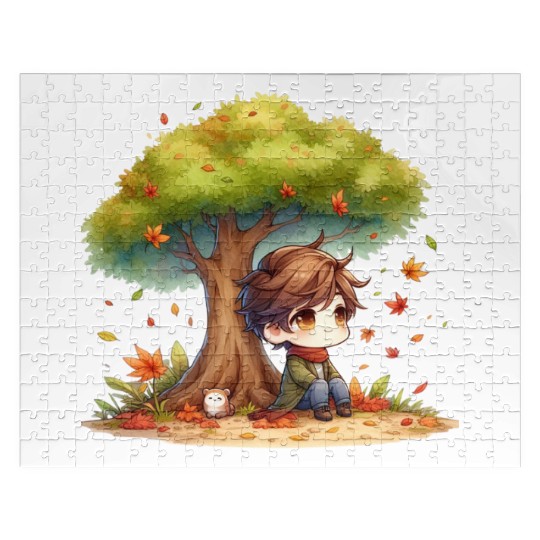 Autumn Serenity Chibi under a Maple Tree Jigsaw Puzzles