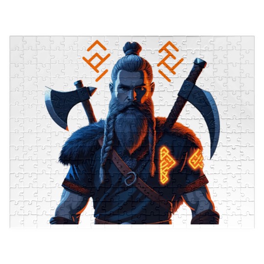 Viking Warrior with Axes and Fur Jigsaw Puzzles