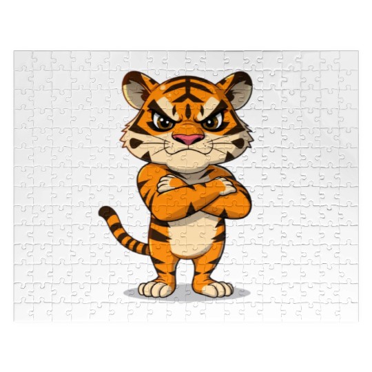 grumpy tiger cartoon animal illustration Jigsaw Puzzles