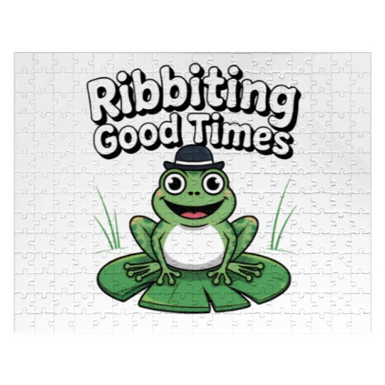 Whimsical Frog with Hat and Lily Pads Jigsaw Puzzles