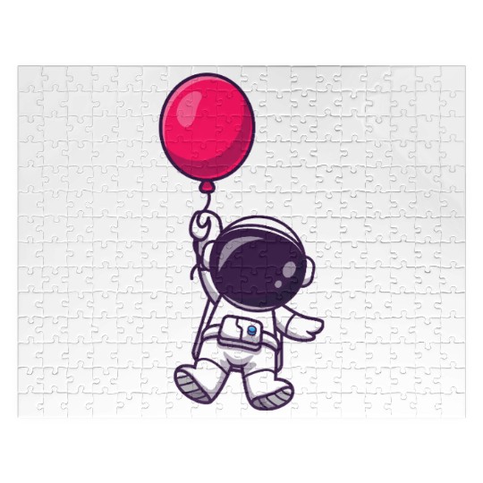 Astronaut Holding Pink Balloon Illustration Jigsaw Puzzles