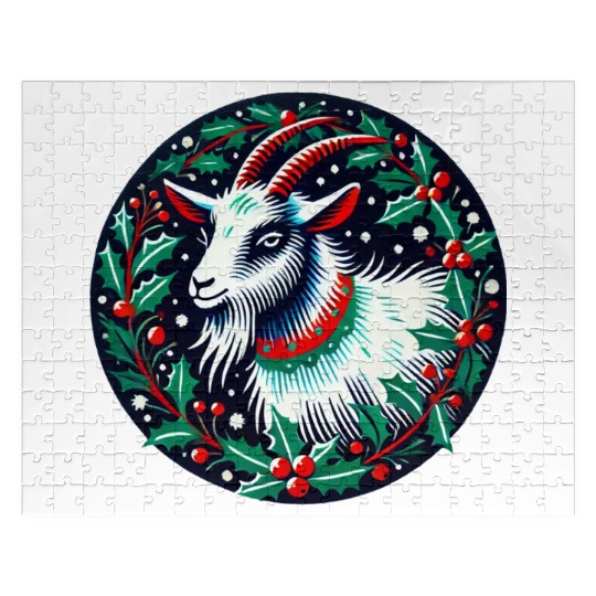 Festive Yule Goat Nordic Holiday Design Jigsaw Puzzles