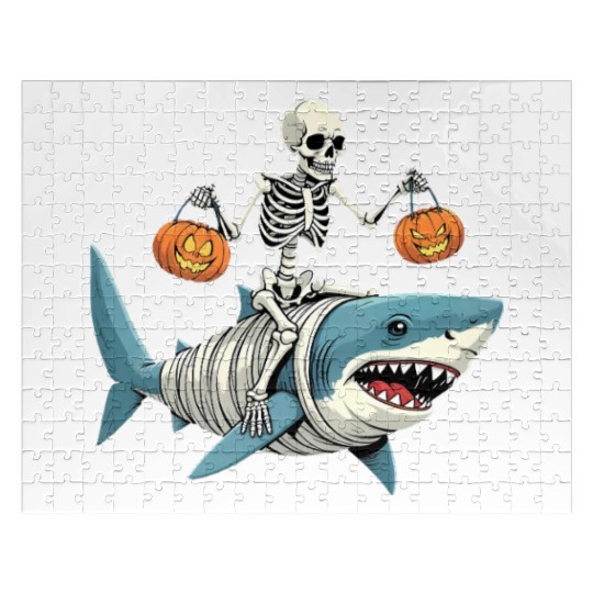 Skeleton Riding Mummy Dinosaur Funny Halloween Jigsaw Puzzles