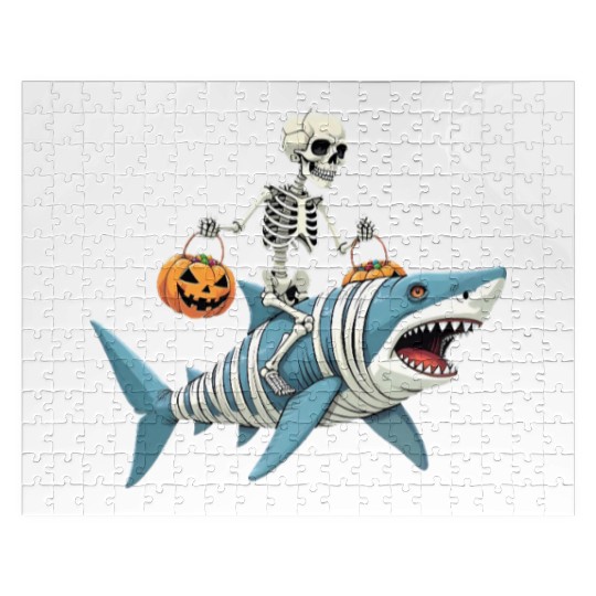 Skeleton Riding Shark Mummy Funny Halloween Jigsaw Puzzles